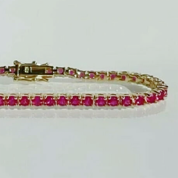 Natural 4.25 Ct Round Cut Red Ruby 14k Yellow Gold Tennis Bracelet For Women - Image 3 - GEMHUB & CO.