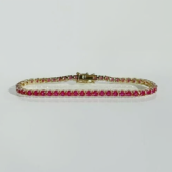 Natural 4.25 Ct Round Cut Red Ruby 14k Yellow Gold Tennis Bracelet For Women - Image 4 - GEMHUB & CO.