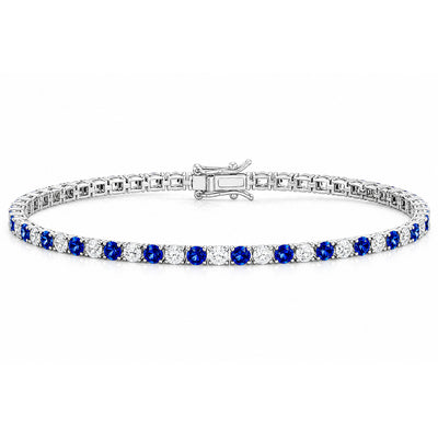 Women's 6Ct Round Cut Natural Sapphire & Diamond Tennis Bracelet 14k White Gold