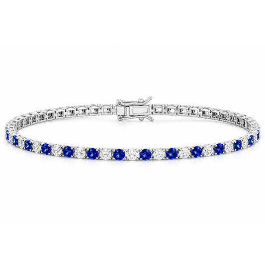Women's 6Ct Round Cut Natural Sapphire & Diamond Tennis Bracelet 14k White Gold