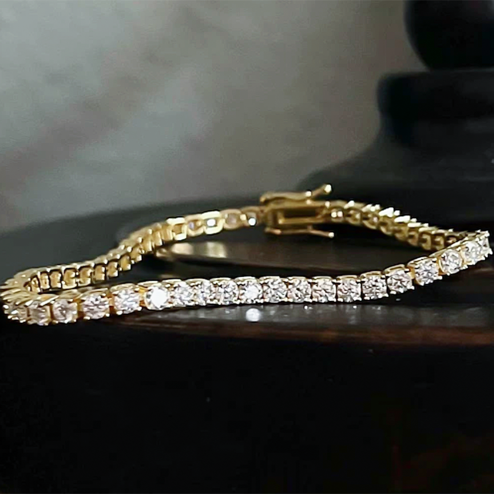 H-I-J/I1-I3 14k Yellow Gold 3.00CT Round Cut Natural Diamond Tennis Bracelet - Image 2 - GEMHUB & CO.