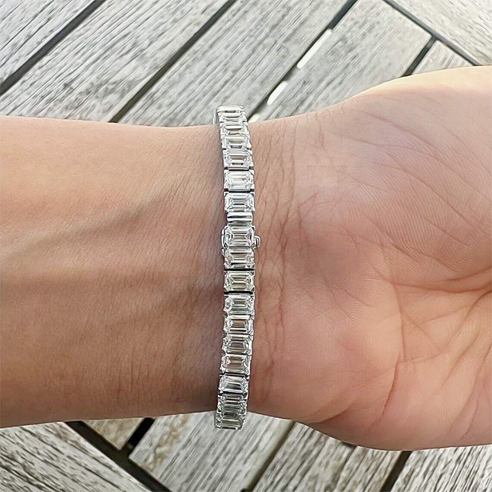 Unique Design Tennis Bracelet 14K White Gold Emerald Cut 12Ct Lab Grown Diamond - GEMHUB & CO.