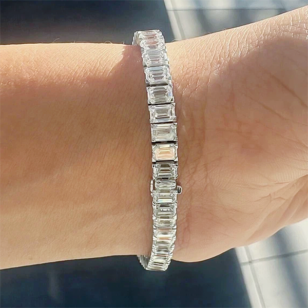 Unique Design Tennis Bracelet 14K White Gold Emerald Cut 12Ct Lab Grown Diamond - Image 2 - GEMHUB & CO.