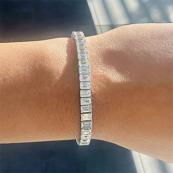 Unique Design Tennis Bracelet 14K White Gold Emerald Cut 12Ct Lab Grown Diamond - Image 3 - GEMHUB & CO.