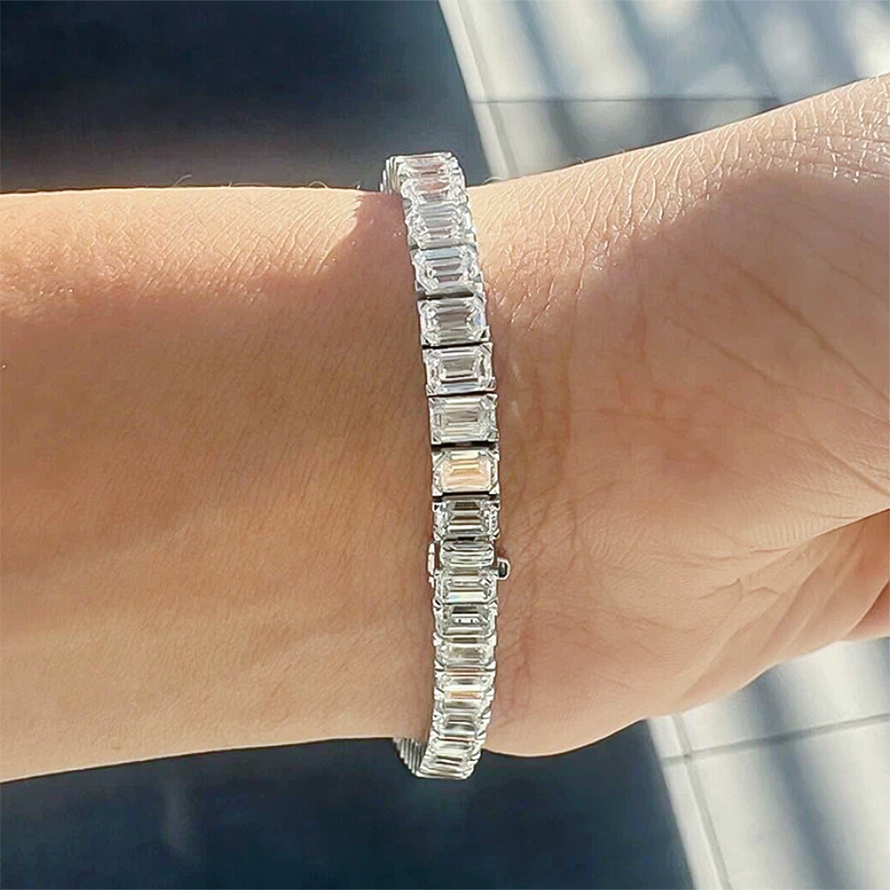 Unique Design Tennis Bracelet 14K White Gold Emerald Cut 12Ct Lab Grown Diamond - Image 4 - GEMHUB & CO.