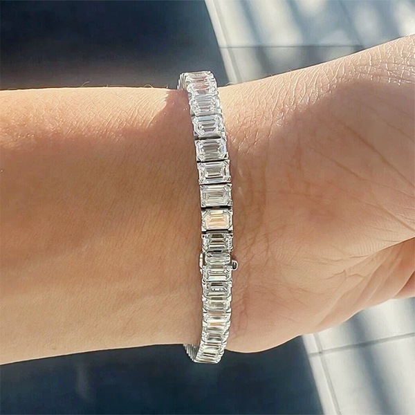 Unique Design Tennis Bracelet 14K White Gold Emerald Cut 12Ct Lab Grown Diamond - Image 4 - GEMHUB & CO.