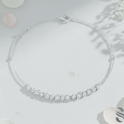 Fancy Charm Marquise Cut Natural Diamond Wedding Chain Tennis Bracelet 14k Gold