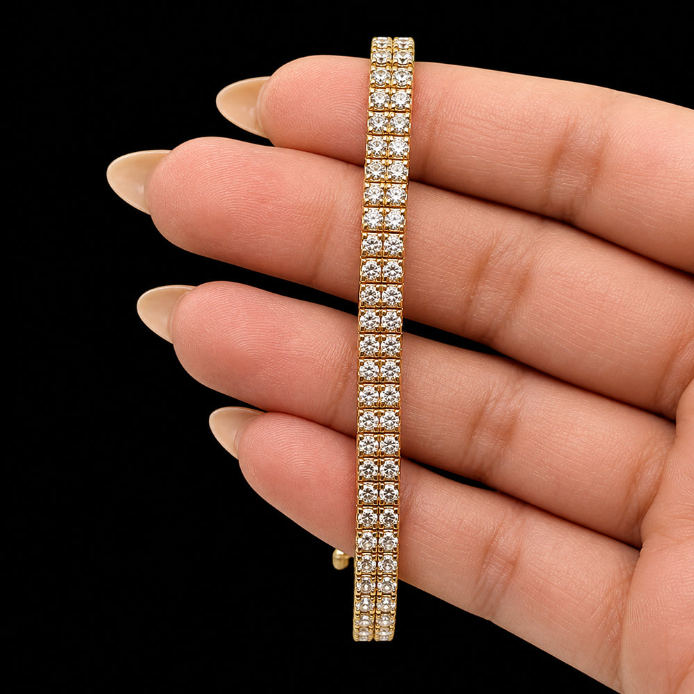 (GH/SI-I2) 8Ct Natural Diamond Double Row Tennis Bracelet 14k Yellow Gold Unisex