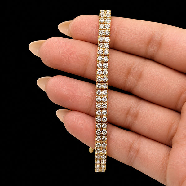 (GH/SI-I2) 8Ct Natural Diamond Double Row Tennis Bracelet 14k Yellow Gold Unisex