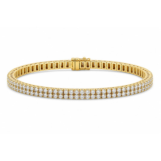 (GH/SI-I2) 8Ct Natural Diamond Double Row Tennis Bracelet 14k Yellow Gold Unisex