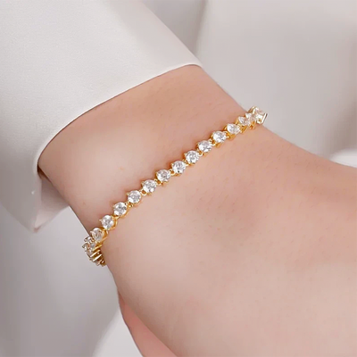 Valentine Special 3Ct Round IGI Natural Diamond Tennis Bracelet 14k Yellow Gold