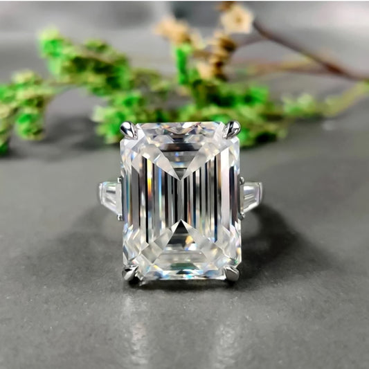14.50 Ct Emerald Cut Off White Moissanite Ring – Bridal Jewelry 18K Gold Plated Ver 18K Gold Plated