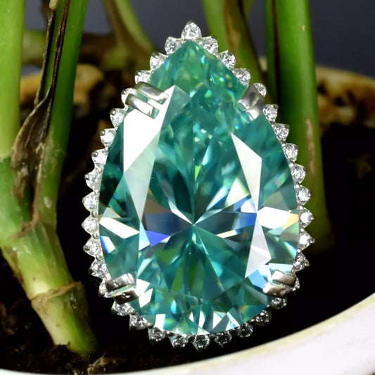 27.20 Ct Pear Cut Blue Moissanite Ring in – Festival Showstopper 18K Gold Plated Ve 18K Gold Plated