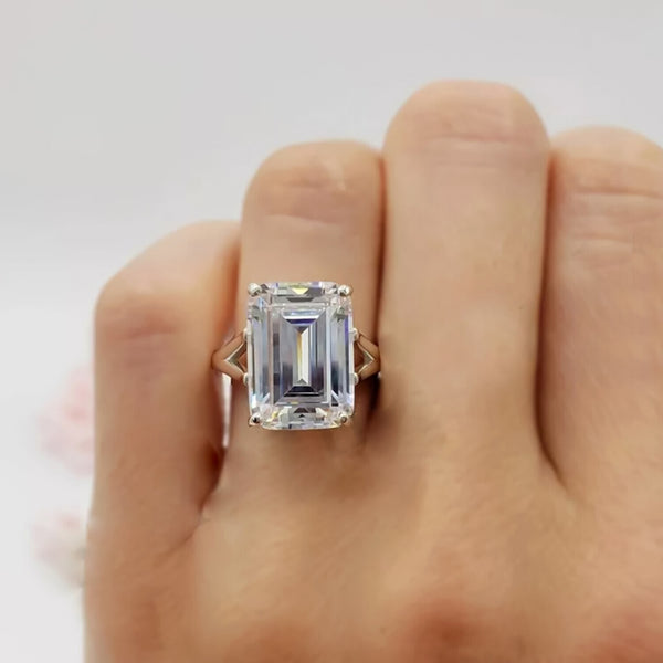 12.30 Ct Emerald Off White Moissanite Ring in – July Wedding Gift 18K Gold Plated V 18K Gold Plated