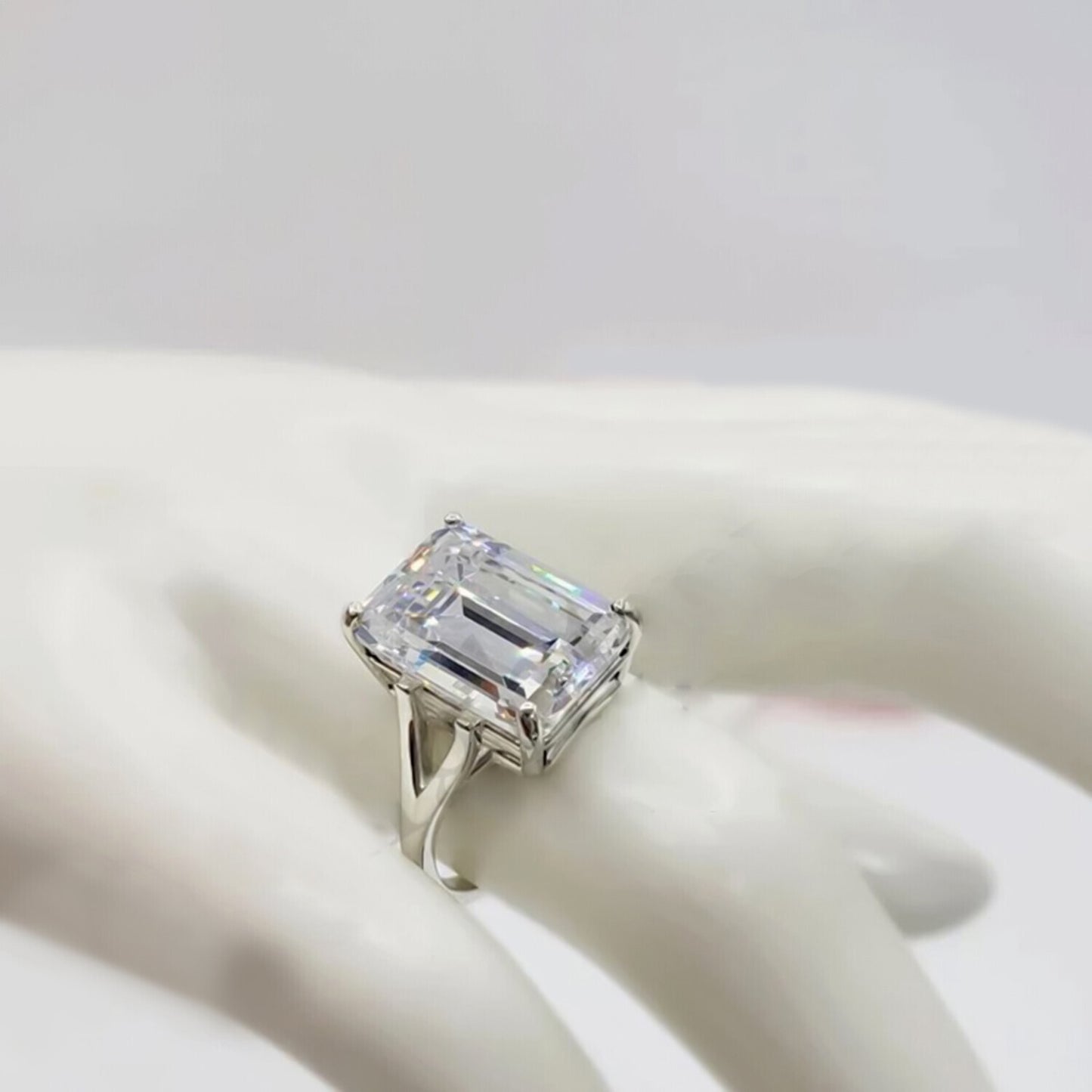 12.30 Ct Emerald Off White Moissanite Ring in – July Wedding Gift 18K Gold Plated V 18K Gold Plated