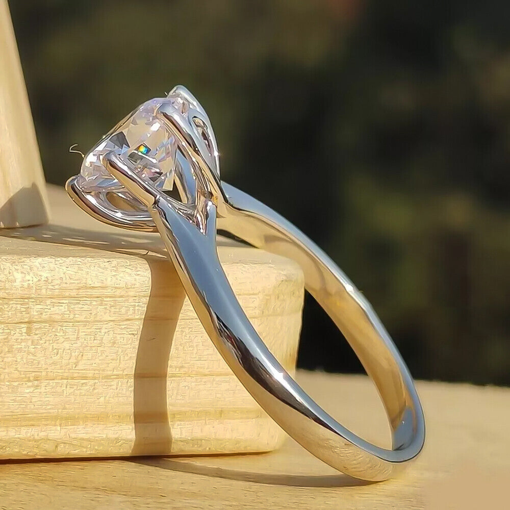 3 Ct Round Treated Off White Moissanite Ring Gift for Her Wedding 18K Gold Plated V 18K Gold Plated