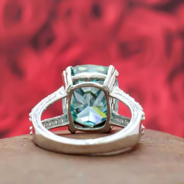12.50 Ct Cushion Cut Blue Moissanite Ring Birthday Gift for Wife 18K Gold Plated Ve 18K Gold Plated