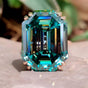 17.60 Ct Blue Emerald Cut Moissanite Ring Bold Statement Gift Ring 18K Gold Plated 18K Gold Plated