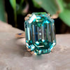 17.60 Ct Blue Emerald Cut Moissanite Ring Bold Statement Gift Ring 18K Gold Plated 18K Gold Plated