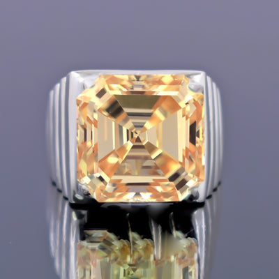 15.30 Ct Asscher Cut Champagne Moissanite Ring Gift for Wedding 18K Gold Plated Ver 18K Gold Plated