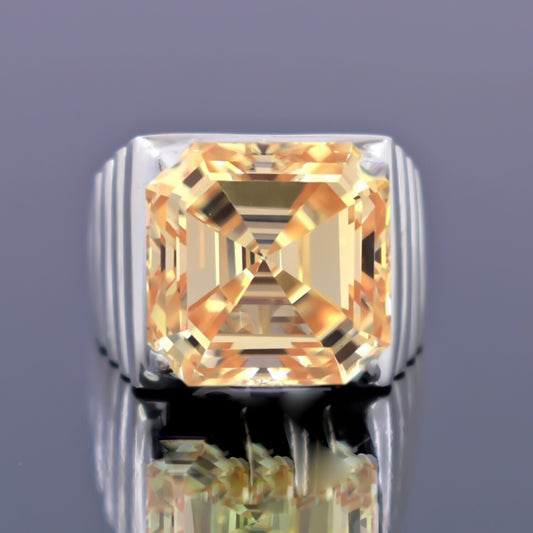 15.30 Ct Asscher Cut Champagne Moissanite Ring Gift for Wedding 18K Gold Plated Ver 18K Gold Plated