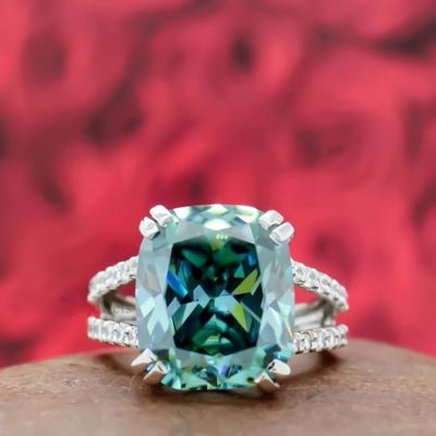 12.50 Ct Cushion Cut Blue Moissanite Ring Birthday Gift for Wife 18K Gold Plated Ve 18K Gold Plated