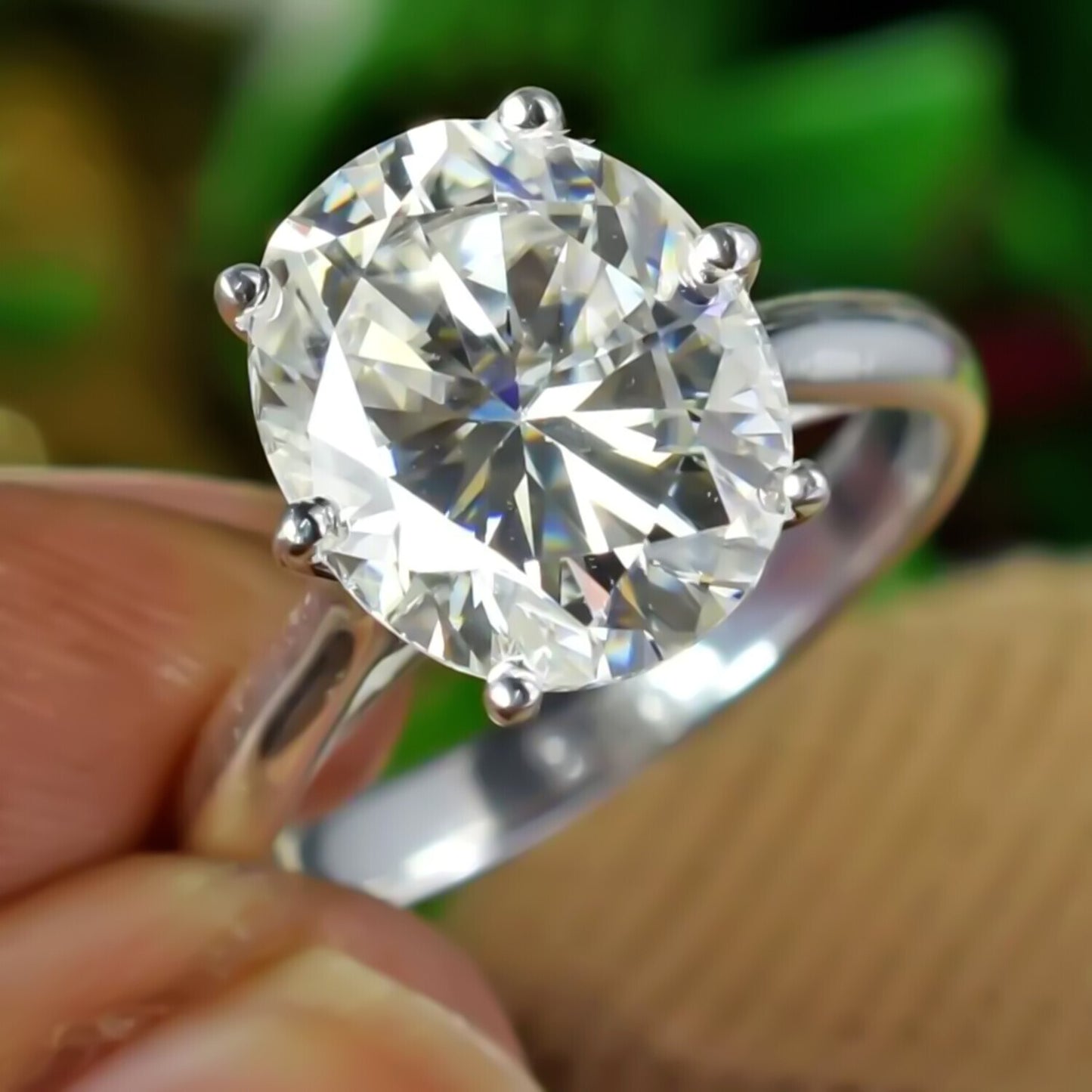 6.50 Ct Oval Cut Off White Moissanite Ring in Anniversary Gift Her 18K Gold Plated 18K Gold Plated