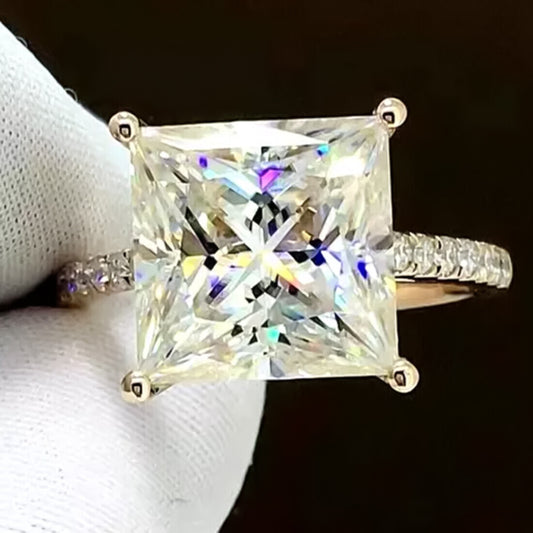 5.25 Ct Princess Cut Off White Moissanite Ring Gift for Her Shine 18K Gold Plated V 18K Gold Plated