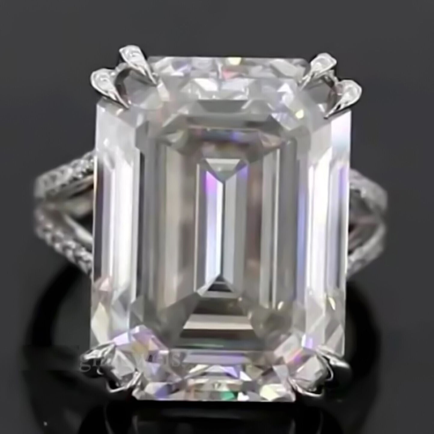 10 Ct Emerald Cut Off White Moissanite Ring Wedding Gift for Women 18K Gold Plated 18K Gold Plated