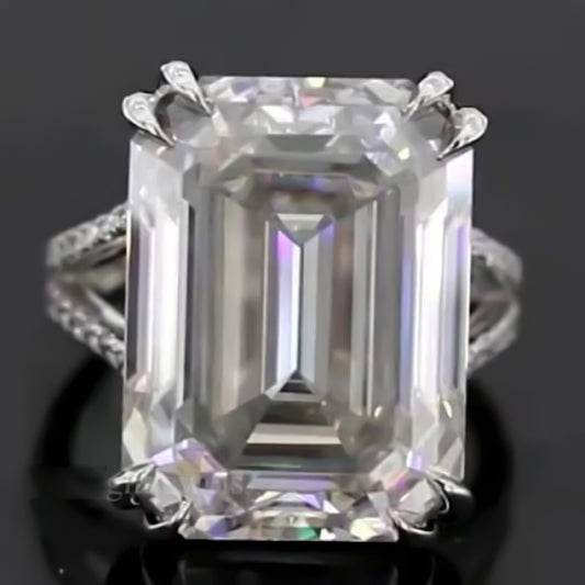 10 Ct Emerald Cut Off White Moissanite Ring Wedding Gift for Women 18K Gold Plated 18K Gold Plated