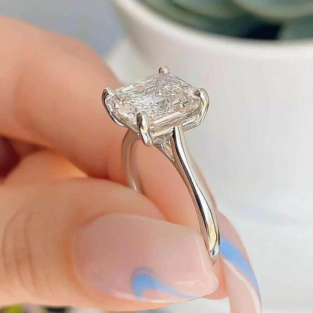 5.74 Ct Asscher Cut Off White Moissanite Ring in – Wedding Gift 18K Gold Plated Ver 18K Gold Plated