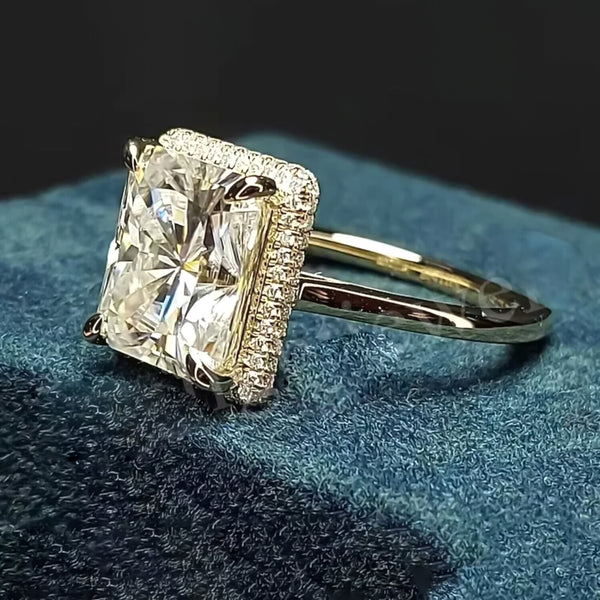 3.90 Ct Radiant Cut Off White Moissanite Ring in – Summer Gift 18K Gold Plated Verm 18K Gold Plated