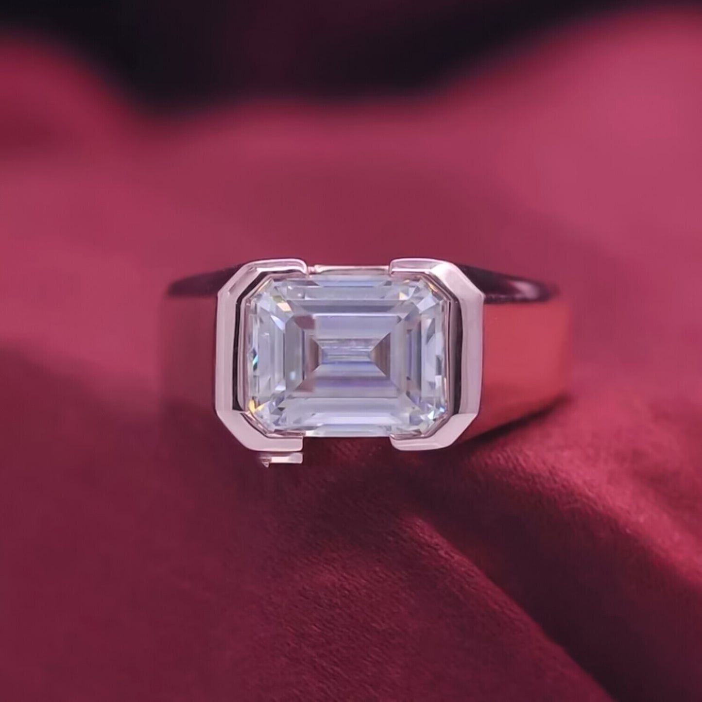 6.55 Ct Emerald Cut Off White Moissanite Ring – Bridal Special 18K Gold Plated Verm 18K Gold Plated