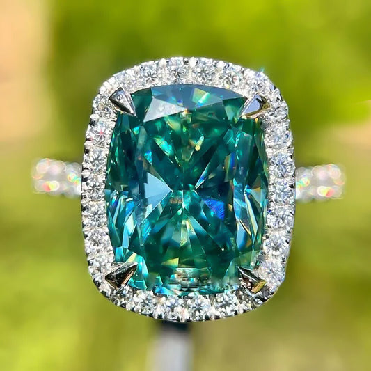 10.10 Ct Cushion Cut Blue Moissanite Solitaire Ring Wedding Gift 18K Gold Plated Ve 18K Gold Plated