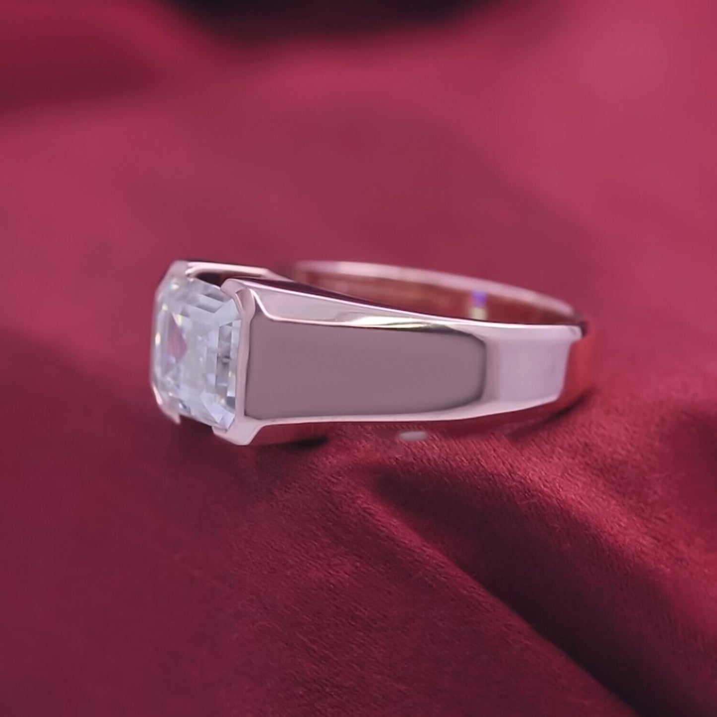6.55 Ct Emerald Cut Off White Moissanite Ring – Bridal Special 18K Gold Plated Verm 18K Gold Plated
