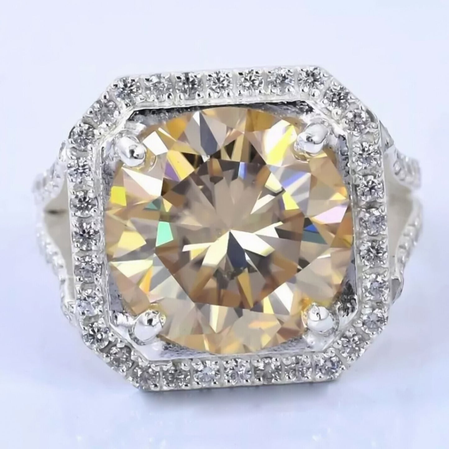 8.60 Ct Champagne Moissanite Men's Ring in – July Anniversary Gift 18K Gold Plated 18K Gold Plated
