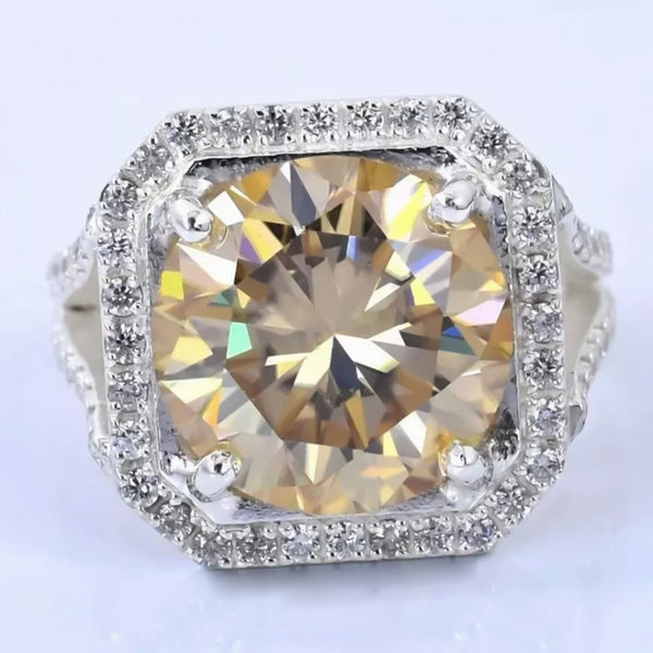 8.60 Ct Champagne Moissanite Men's Ring in – July Anniversary Gift 18K Gold Plated 18K Gold Plated