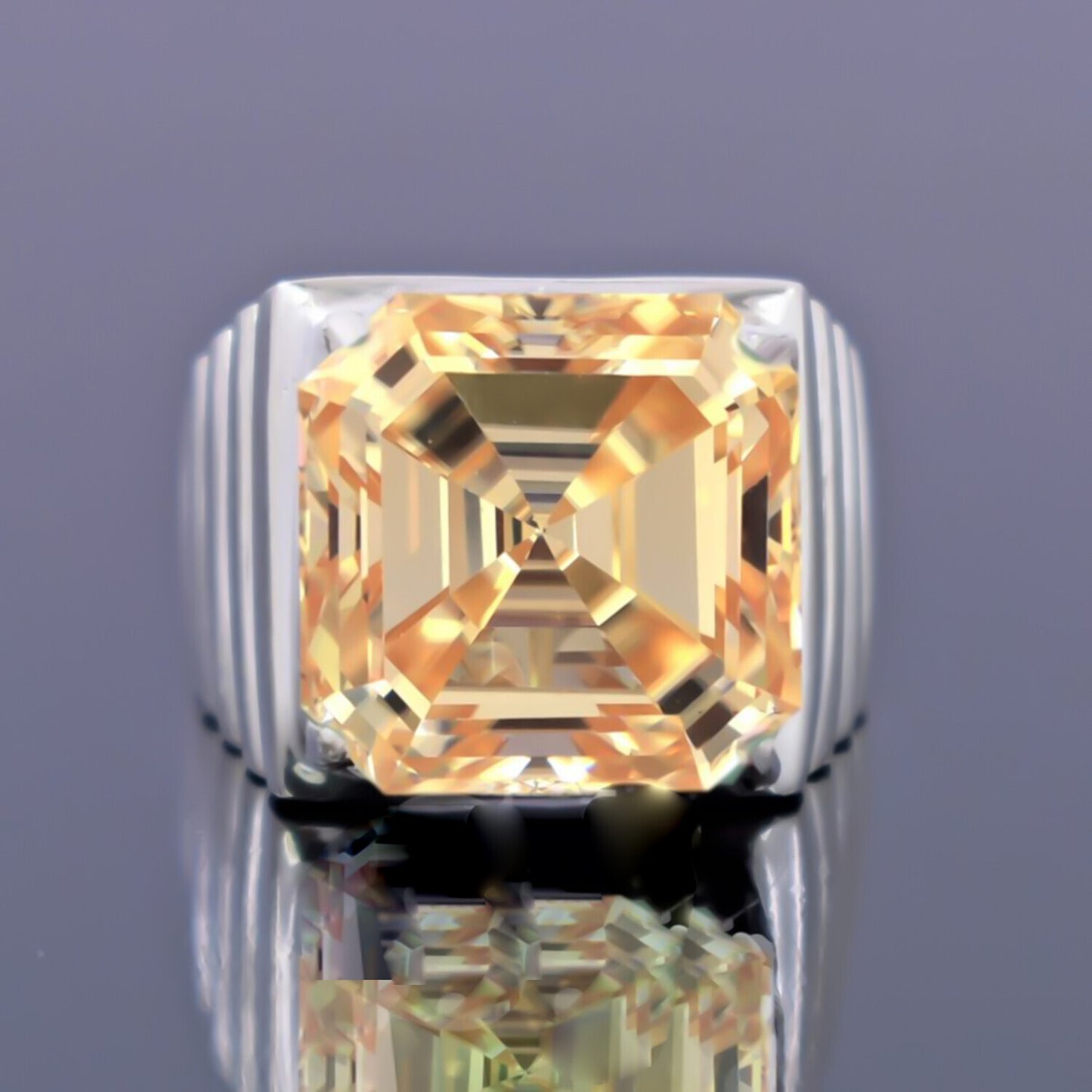 15.30 Ct Asscher Cut Champagne Moissanite Ring Gift for Wedding 18K Gold Plated Ver 18K Gold Plated