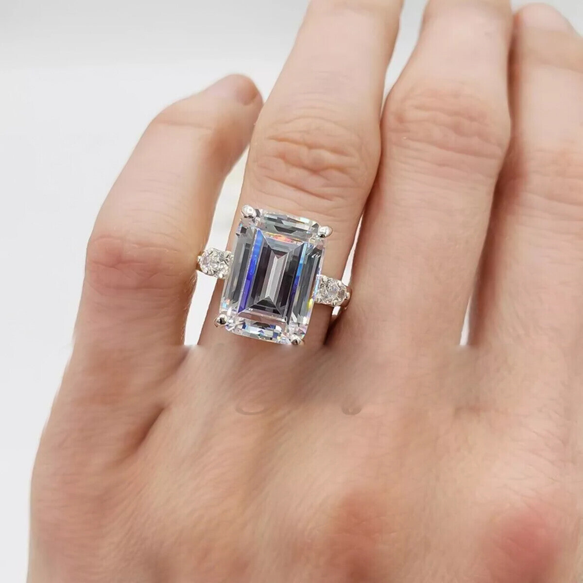 5.70 Ct Emerald Cut Off White Moissanite Ring Birthday Gift Wife 18K Gold Plated Ve 18K Gold Plated