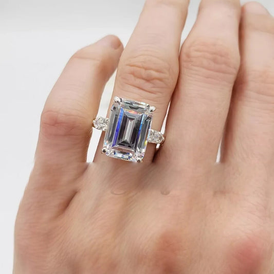 5.70 Ct Emerald Cut Off White Moissanite Ring Birthday Gift Wife 18K Gold Plated Ve 18K Gold Plated
