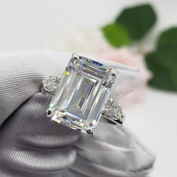 5.70 Ct Emerald Cut Off White Moissanite Ring Birthday Gift Wife 18K Gold Plated Ve 18K Gold Plated