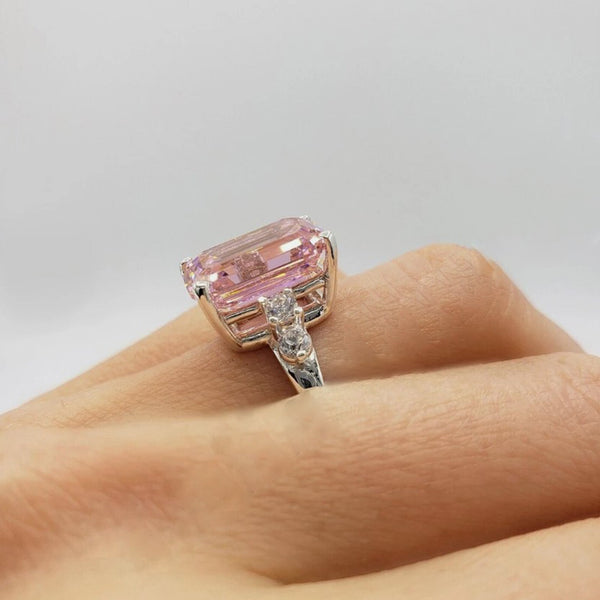 4.70 Ct Pink Moissanite Emerald Cut Ring – Wedding Gift for Her 18K Gold Plated Ver 18K Gold Plated