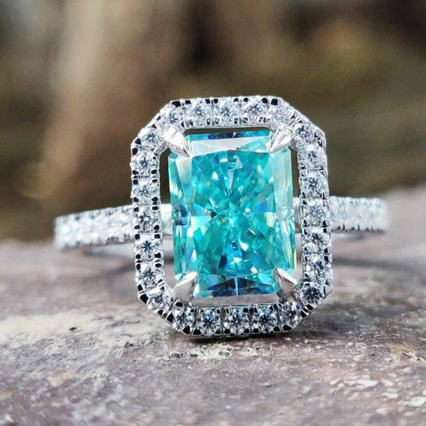 5.20 Ct Blue Moissanite Radiant Ring – Wedding or Birthday Gift 18K Gold Plated Ver 18K Gold Plated