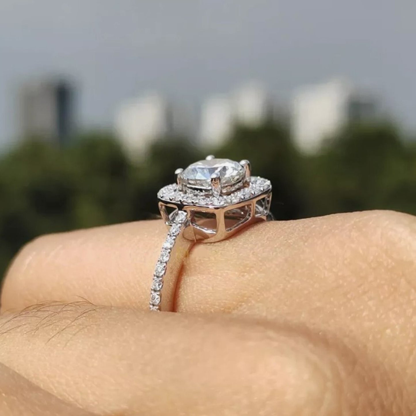 3.14 Ct Round Cut White Moissanite Ring – Holiday Engagement Gift 18K Gold Plated V 18K Gold Plated