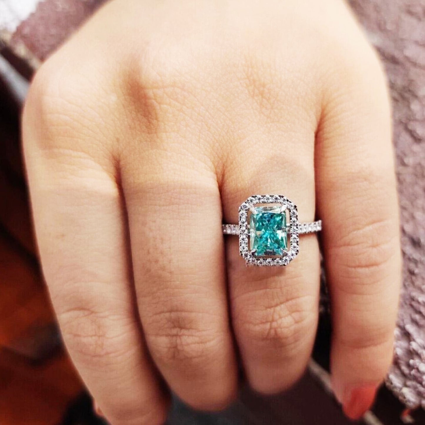 5.20 Ct Blue Moissanite Radiant Ring – Wedding or Birthday Gift 18K Gold Plated Ver 18K Gold Plated