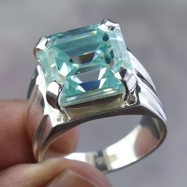 6.30 Ct Certified Blue Moissanite Asscher Cut Ring – Christmas Gift in 18K Gold Pla 18K Gold Plated