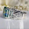 11.55 Ct Certified Blue Moissanite Asscher Cut Ring – Rare Christmas Gift in Silver 18K Gold Plated