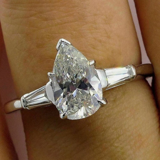 4.00 Ct Certified White Pear Moissanite Ring – Wedding Gift Special 18K Gold Plated