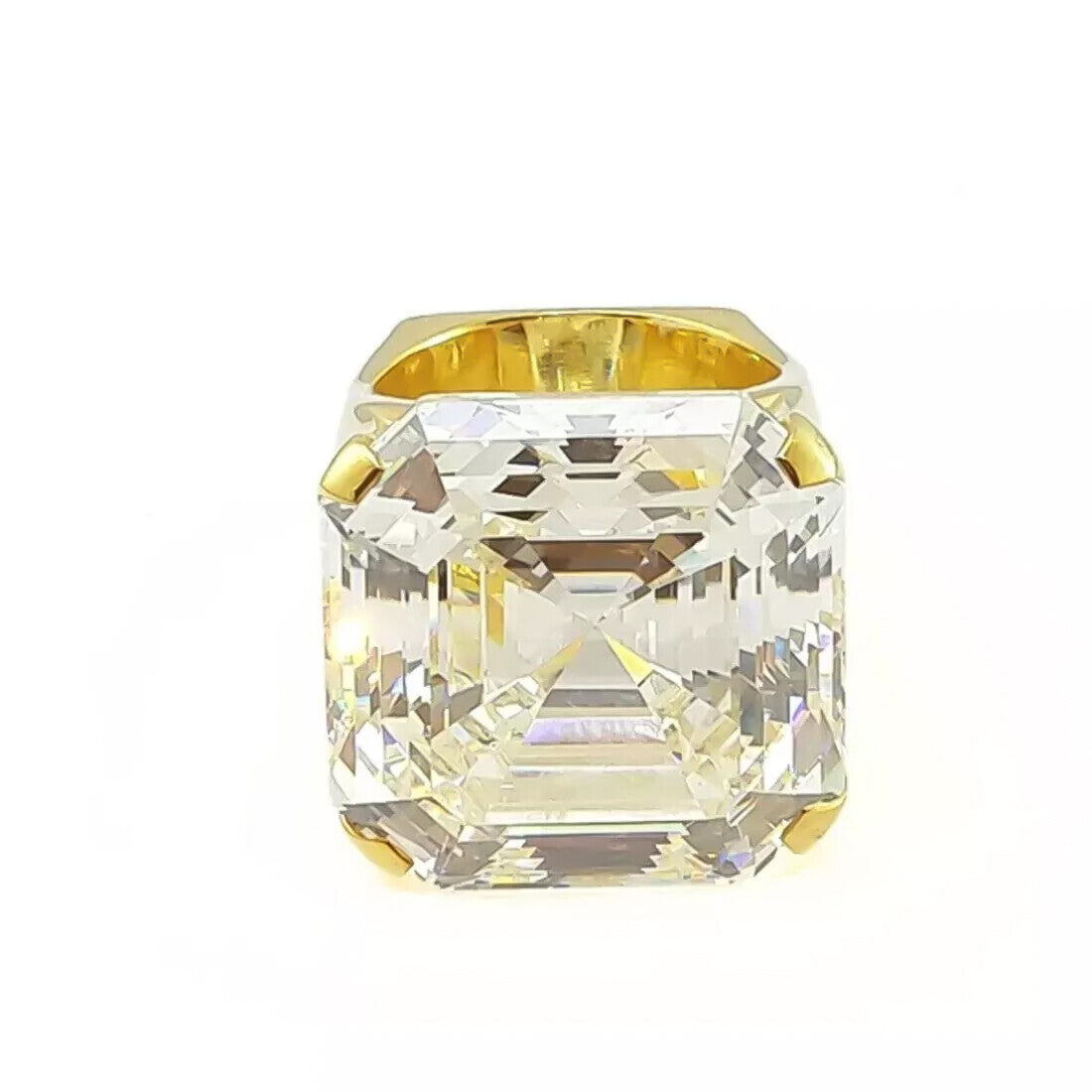 23.50 Ct Asscher Cut Certified Moissanite Silver Ring – Huge Rare Gift for Wedding 18K Gold Plated