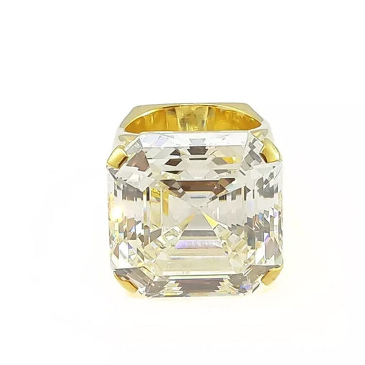 23.50 Ct Asscher Cut Certified Moissanite Silver Ring – Huge Rare Gift for Wedding 18K Gold Plated